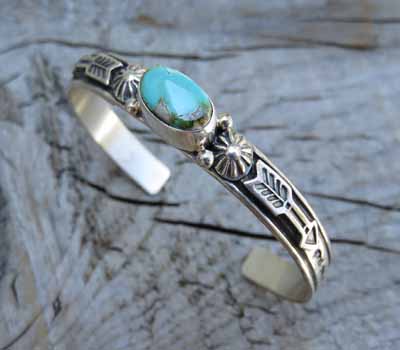 American Indian Turquoise Albert Jake Cuff Bracelet -Arrow